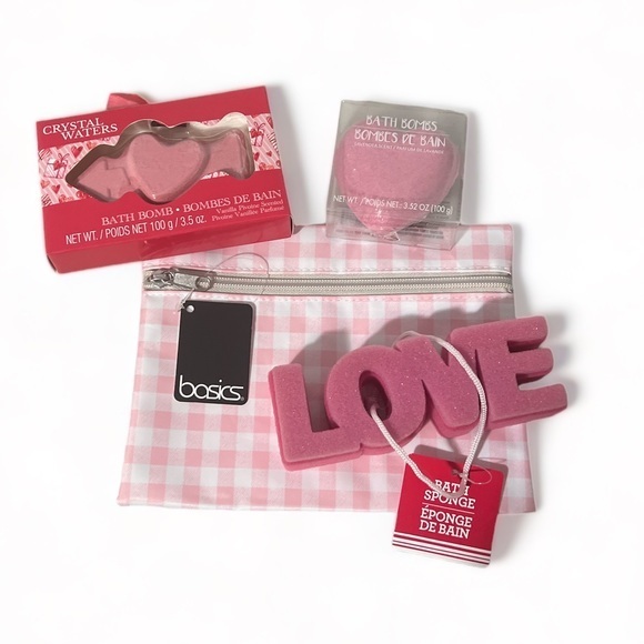 Other - Valentine Themed Bath Shower Spa Self‎ Care Gift Bag Bath Sponge and Bombs